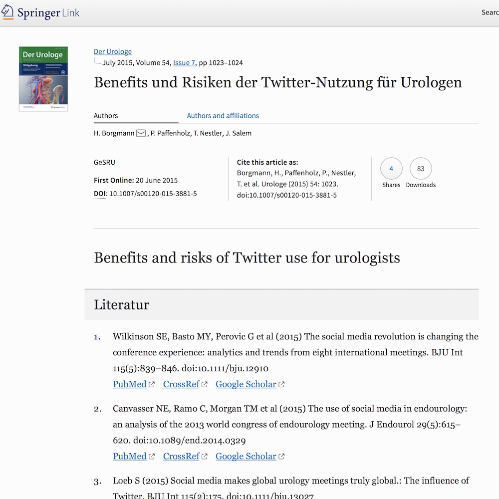 A healthcare social media research article published in Der Urologe A, June 20, 2015