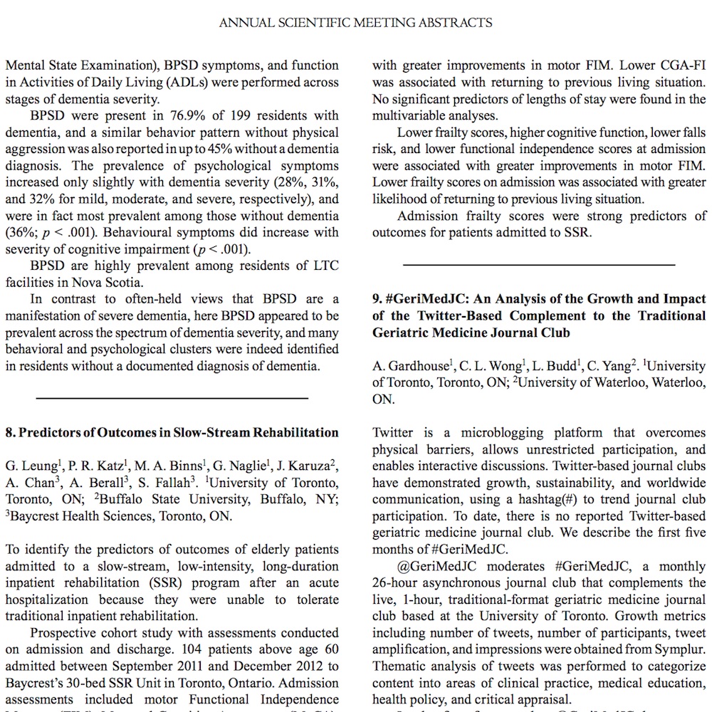 A healthcare social media research article published in Canadian Geriatrics Journal, 2015