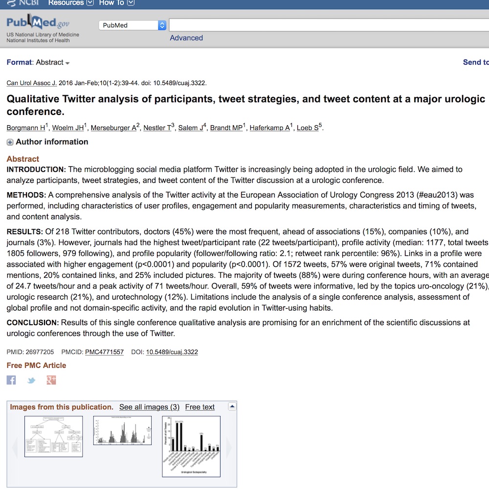 A healthcare social media research article published in Canadian Urological Association Journal, February 16, 2016