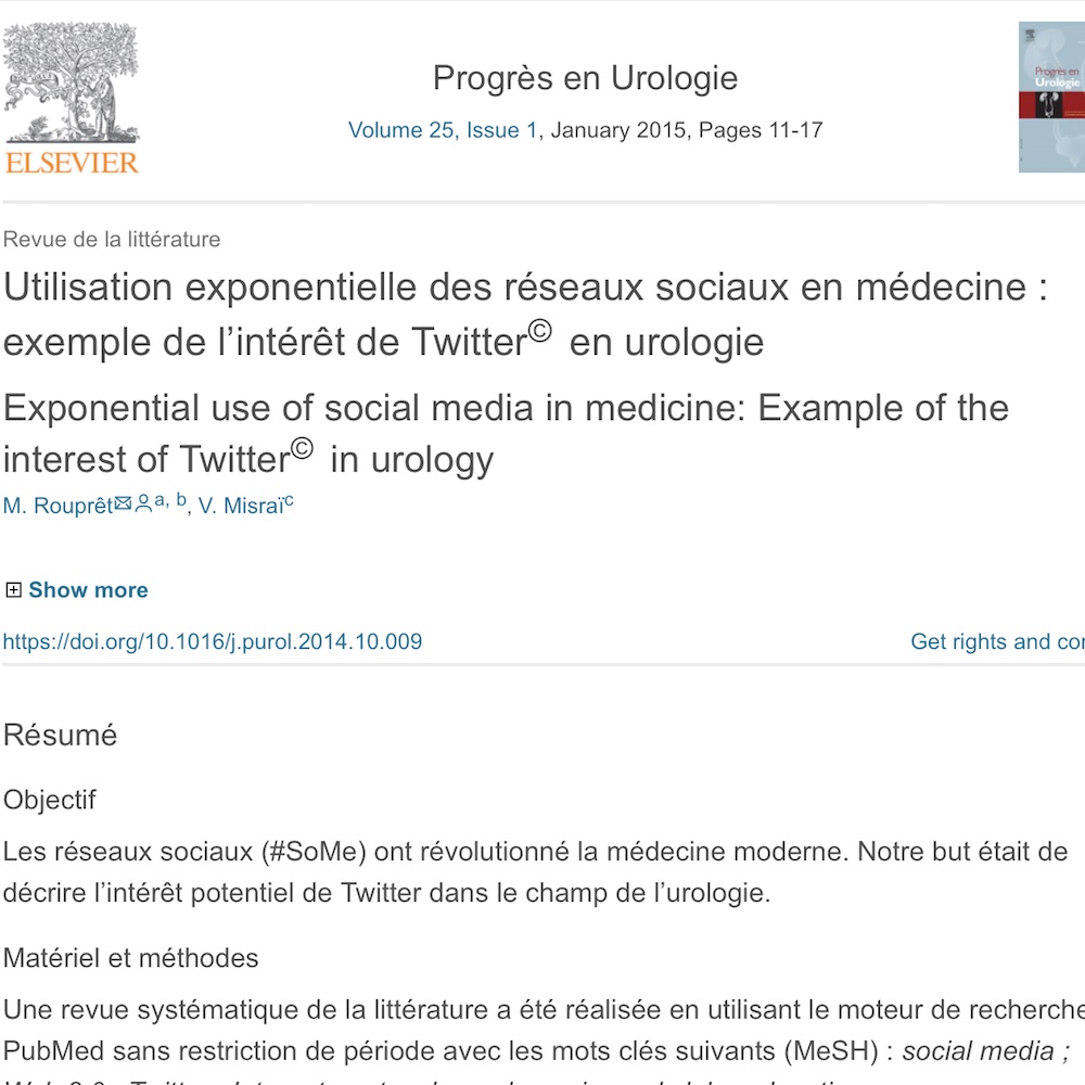 A healthcare social media research article published in Progrès en Urologie, January 1, 2015