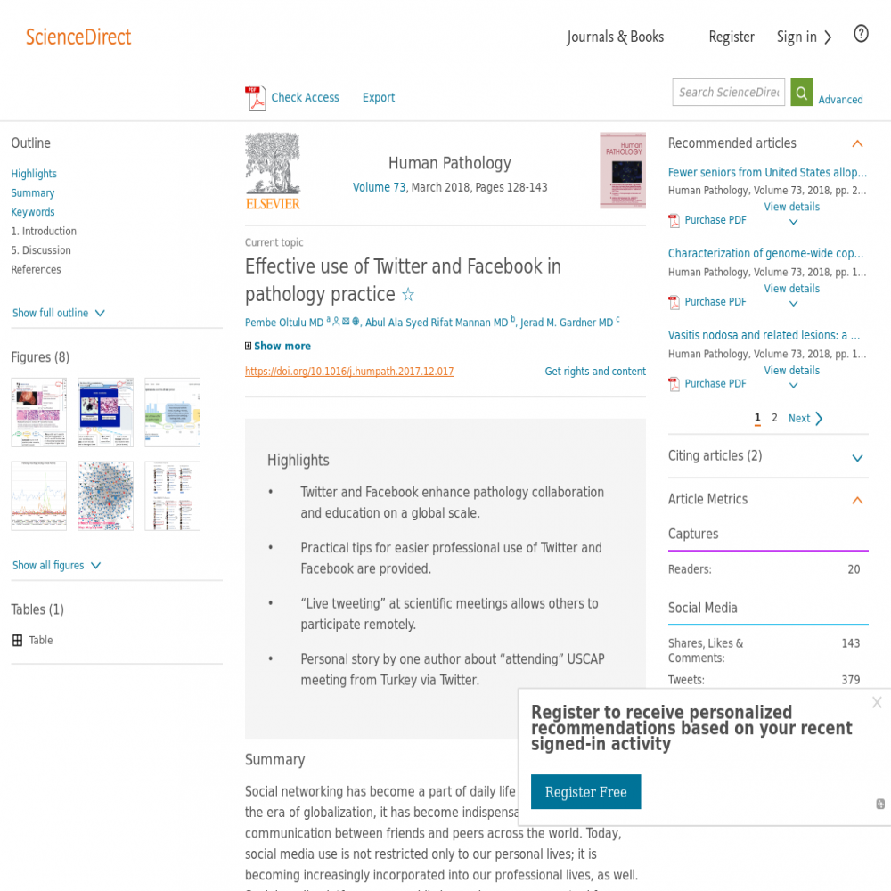 A healthcare social media research article published in Human Pathology, March 1, 2018