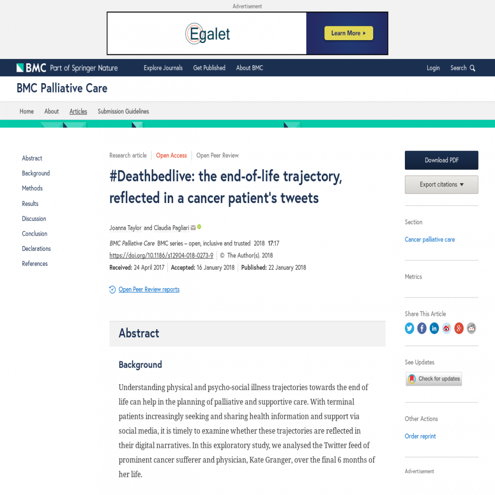 A healthcare social media research article published in BMC Palliative Care, January 22, 2018