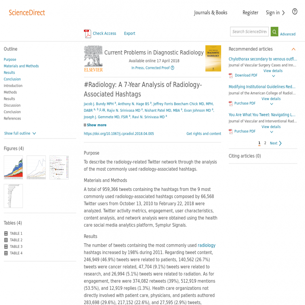 A healthcare social media research article published in Current Problems in Diagnostic Radiology, September 1, 2018