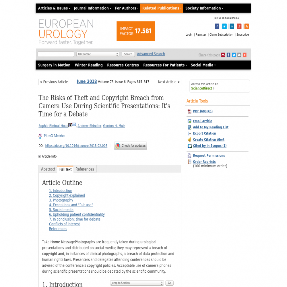 A healthcare social media research article published in European Urology, June 1, 2018