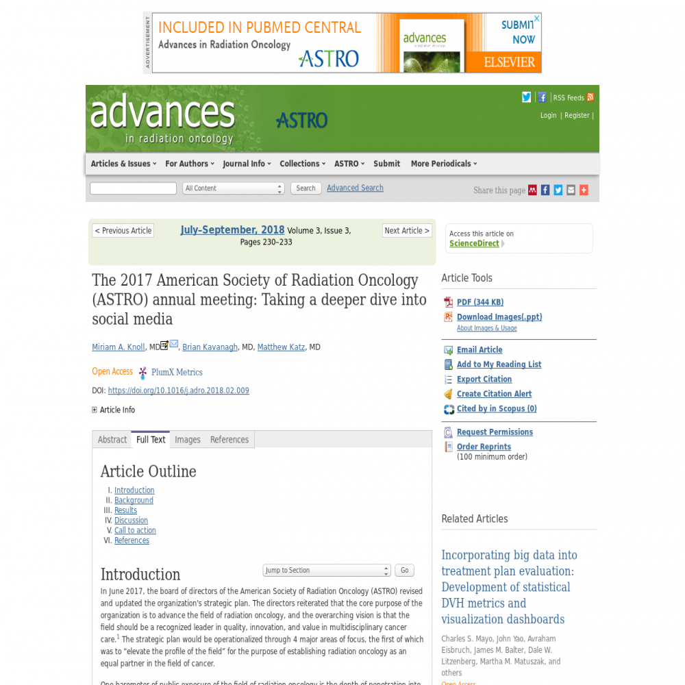 A healthcare social media research article published in Advances in Radiation Oncology, February 1, 2018