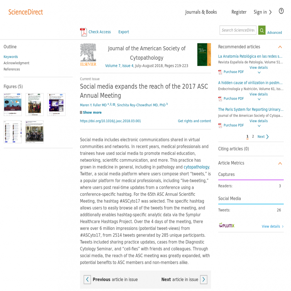A healthcare social media research article published in Journal of the American Society of Cytopathology, July 1, 2018