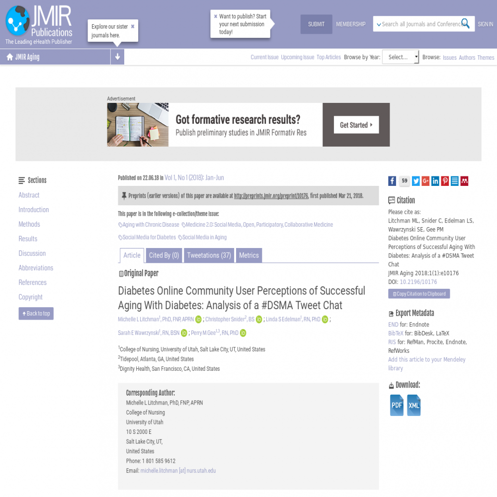 A healthcare social media research article published in JMIR Aging, June 22, 2018