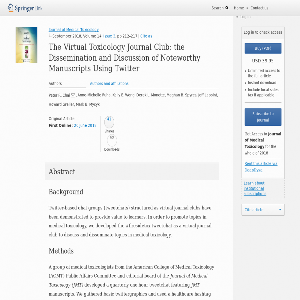 A healthcare social media research article published in Journal of Medical Toxicology, June 20, 2018