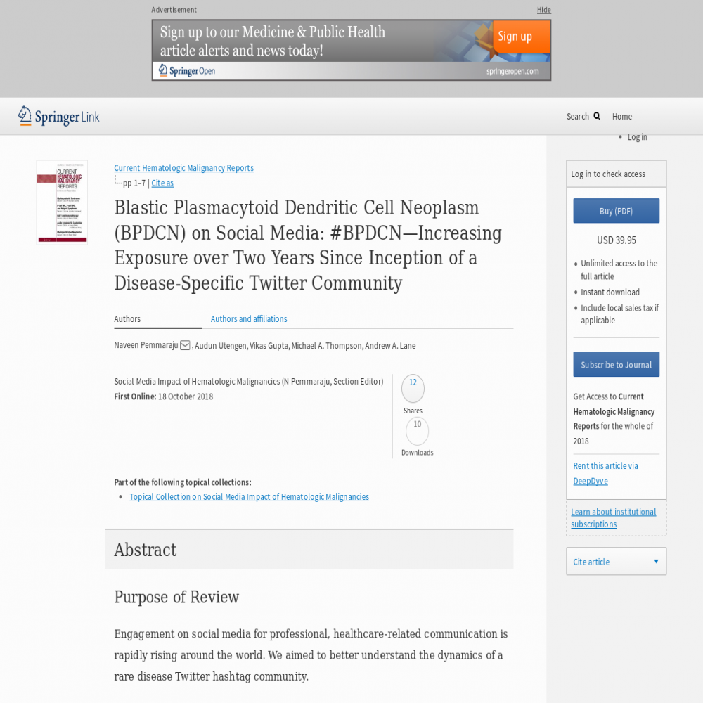 A healthcare social media research article published in Current Hematologic Malignancy Reports, October 18, 2018