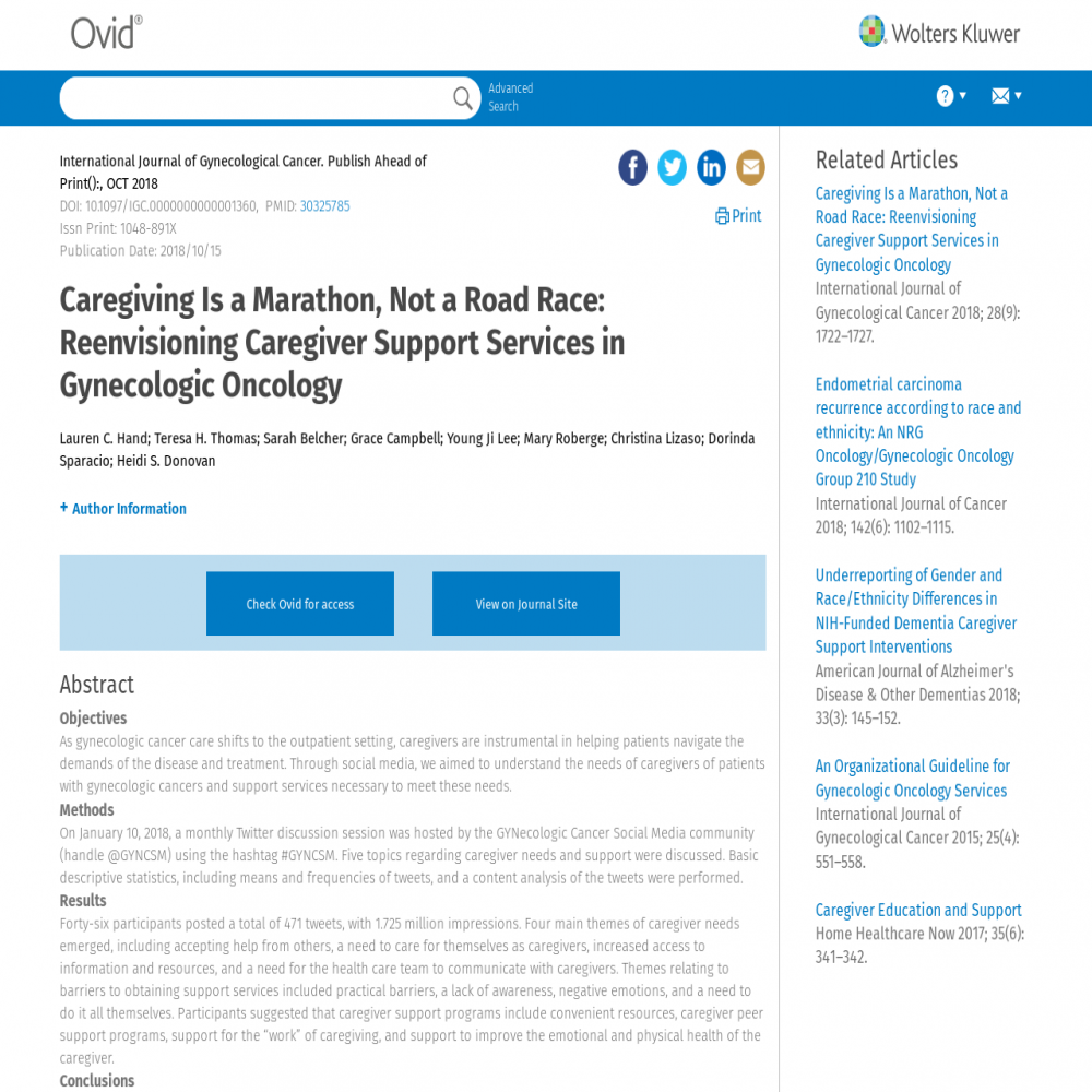 A healthcare social media research article published in International Journal of Gynecological Cancer, November 1, 2018