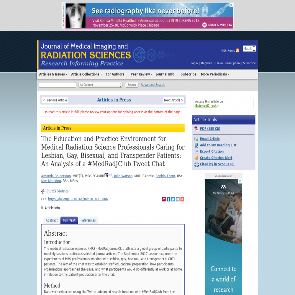 A healthcare social media research article published in Journal of Medical Imaging & Radiation Sciences, December 1, 2018