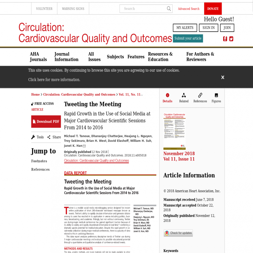A healthcare social media research article published in Circulation: Cardiovascular Quality & Outcomes, November 1, 2018