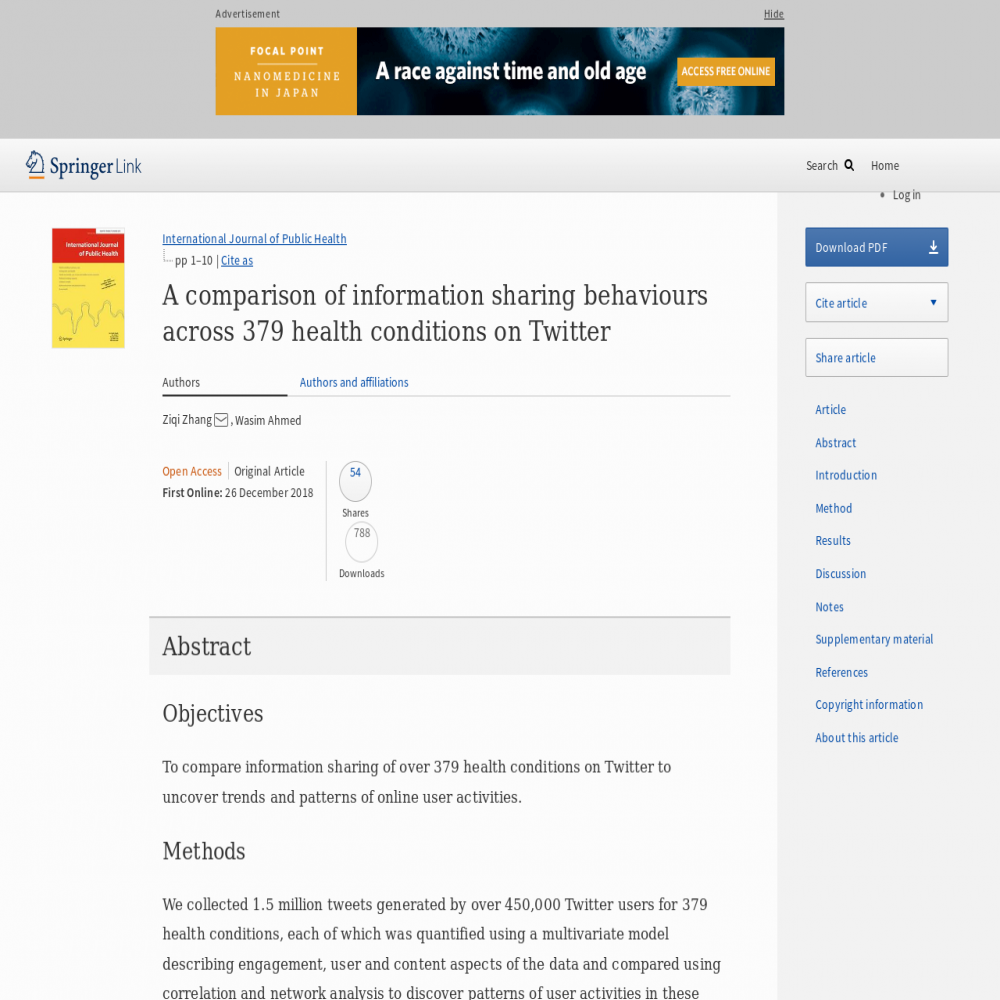 A healthcare social media research article published in International Journal of Public Health, December 26, 2018