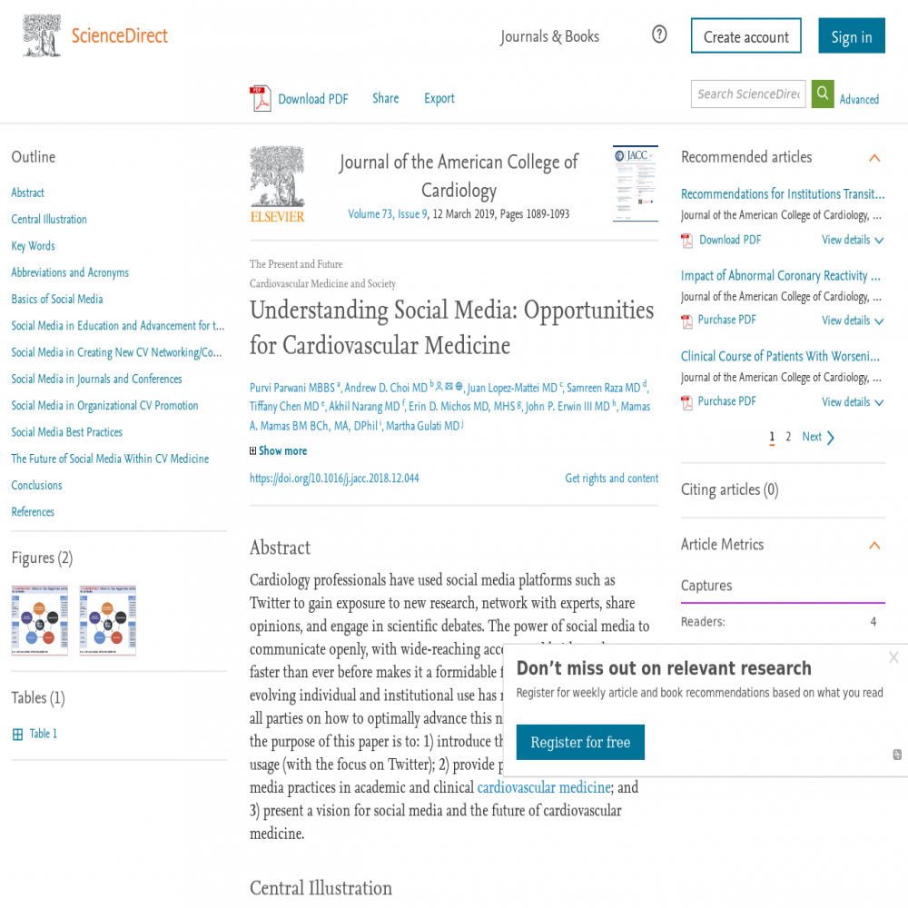 A healthcare social media research article published in Journal of the American College of Cardiology (JACC), March 1, 2019