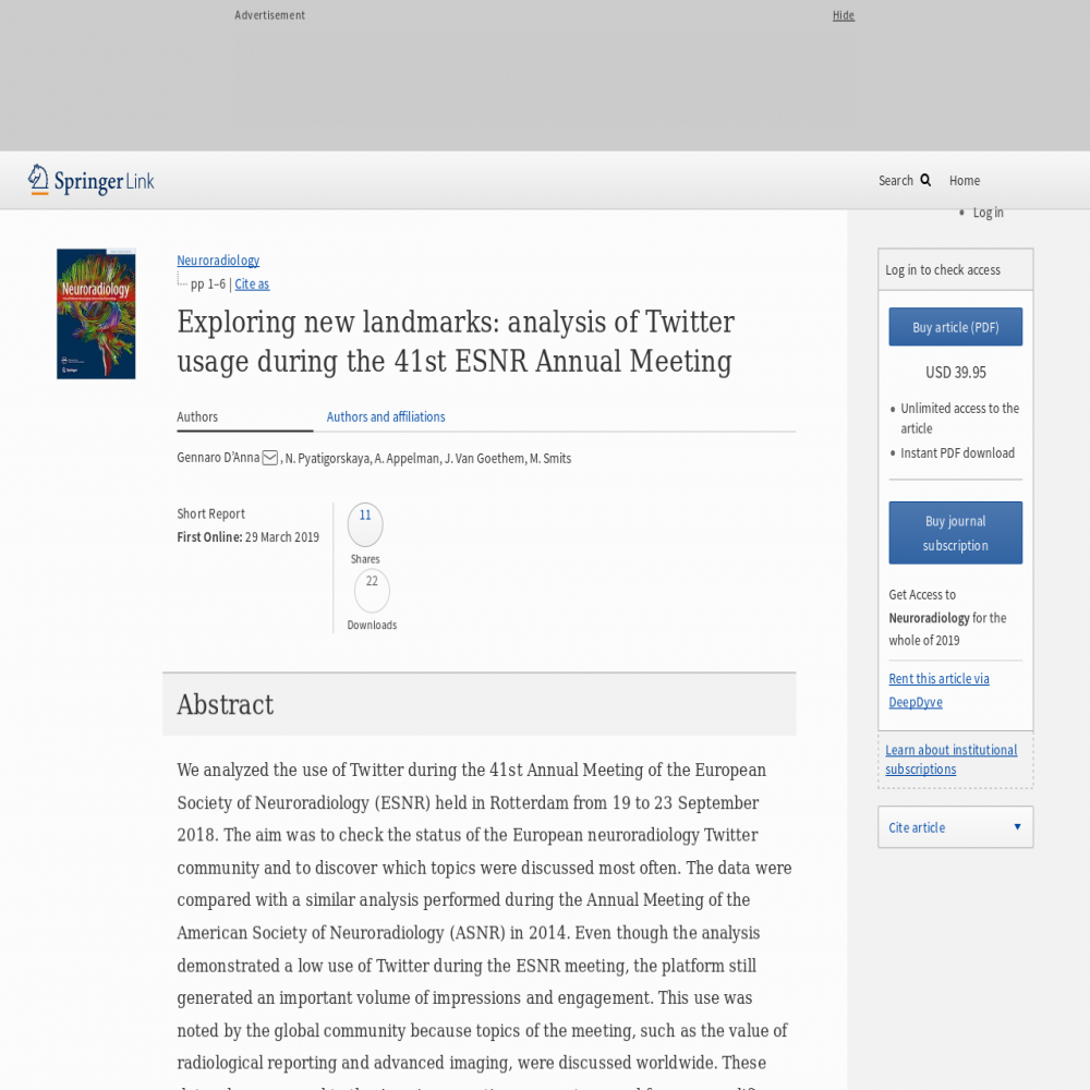 A healthcare social media research article published in Neuroradiology, March 29, 2019