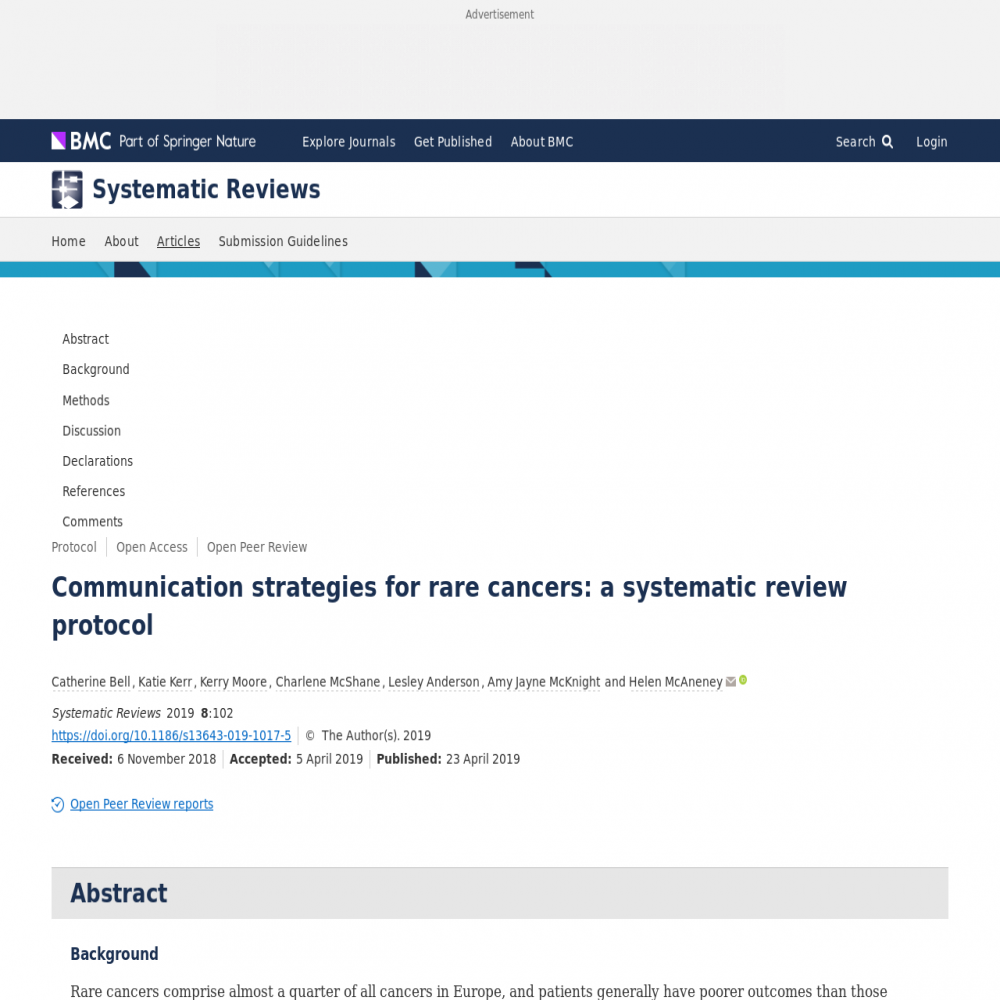 A healthcare social media research article published in Systematic Reviews, April 23, 2019