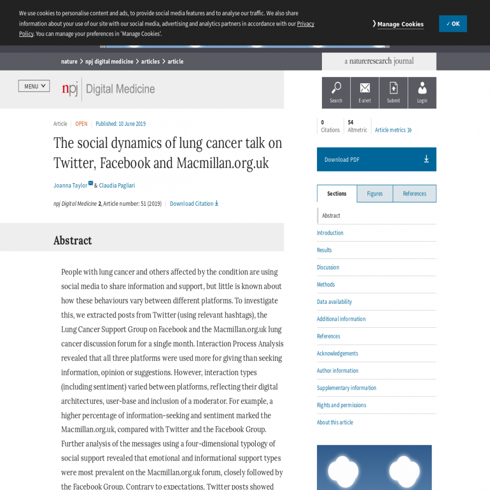 A healthcare social media research article published in npj Digital Medicine, June 10, 2019