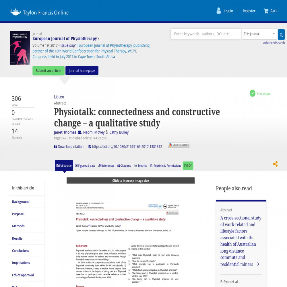 A healthcare social media research article published in The European Journal Of Physiotherapy, October 14, 2017