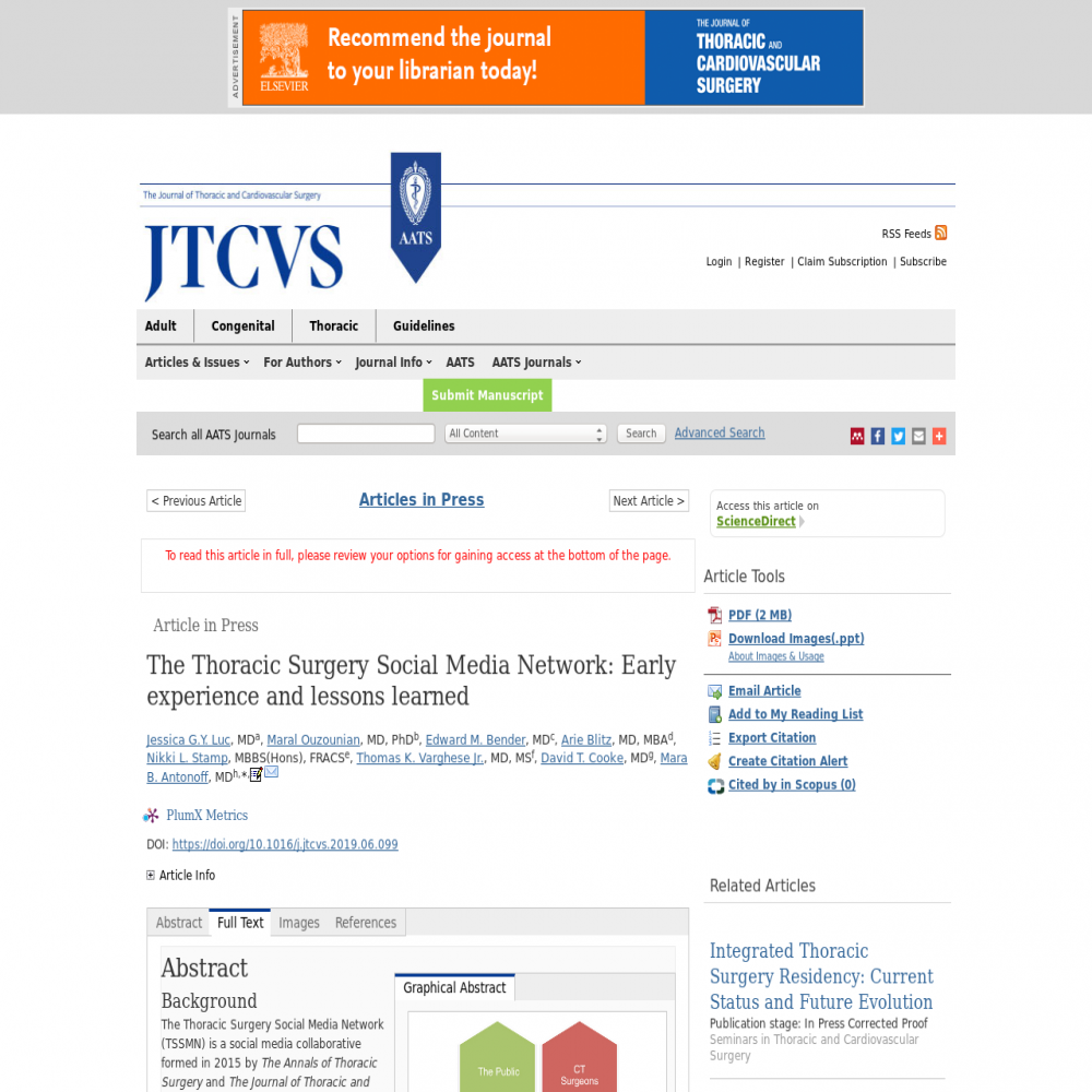 A healthcare social media research article published in Journal of Thoracic and Cardiovascular Surgery, October 1, 2019