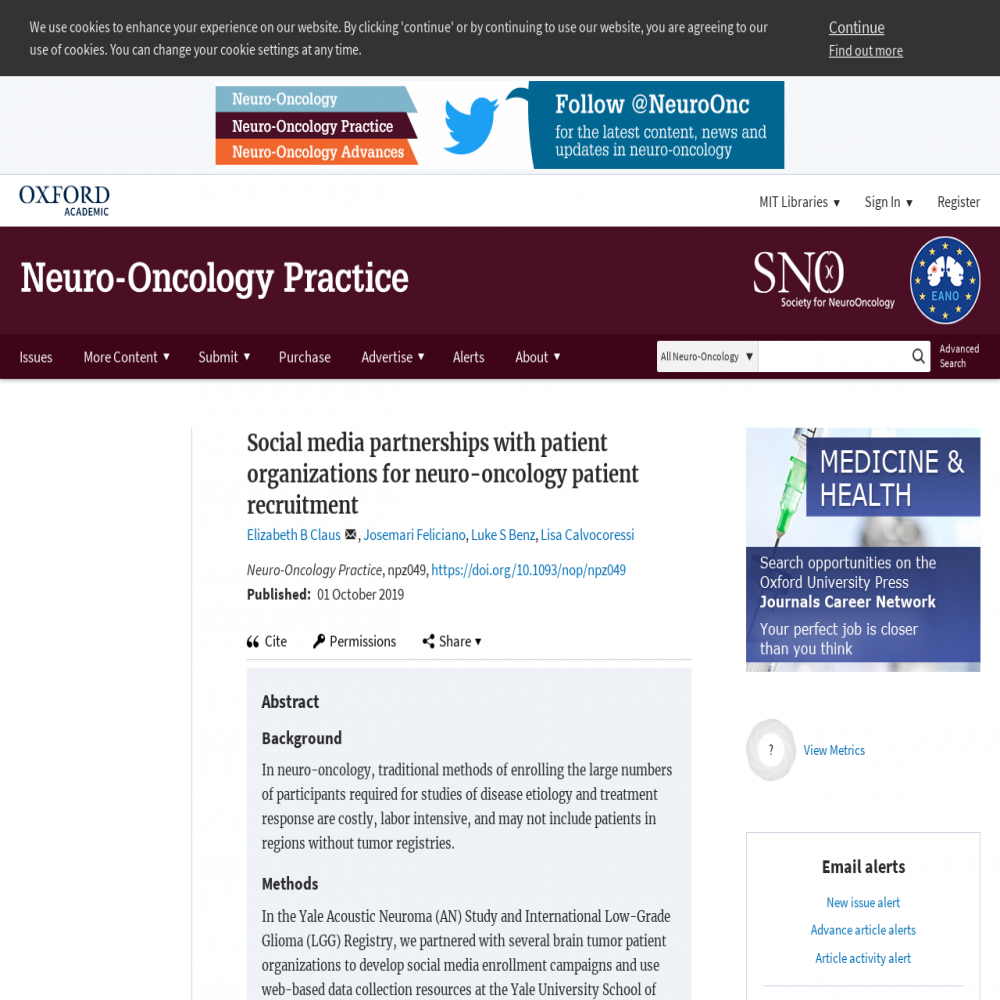 A healthcare social media research article published in Neuro-Oncology Practice, October 1, 2019
