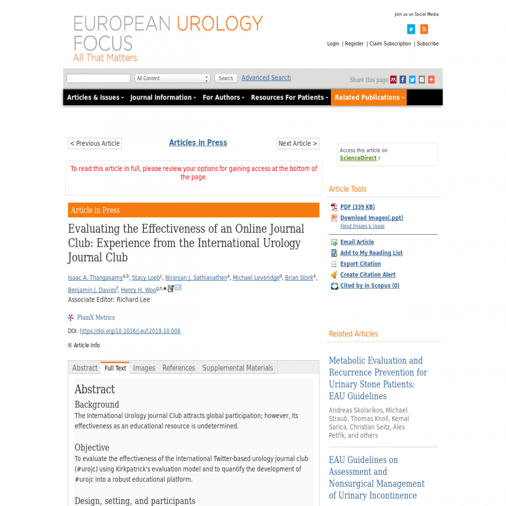 A healthcare social media research article published in European Urology Focus, March 1, 2021