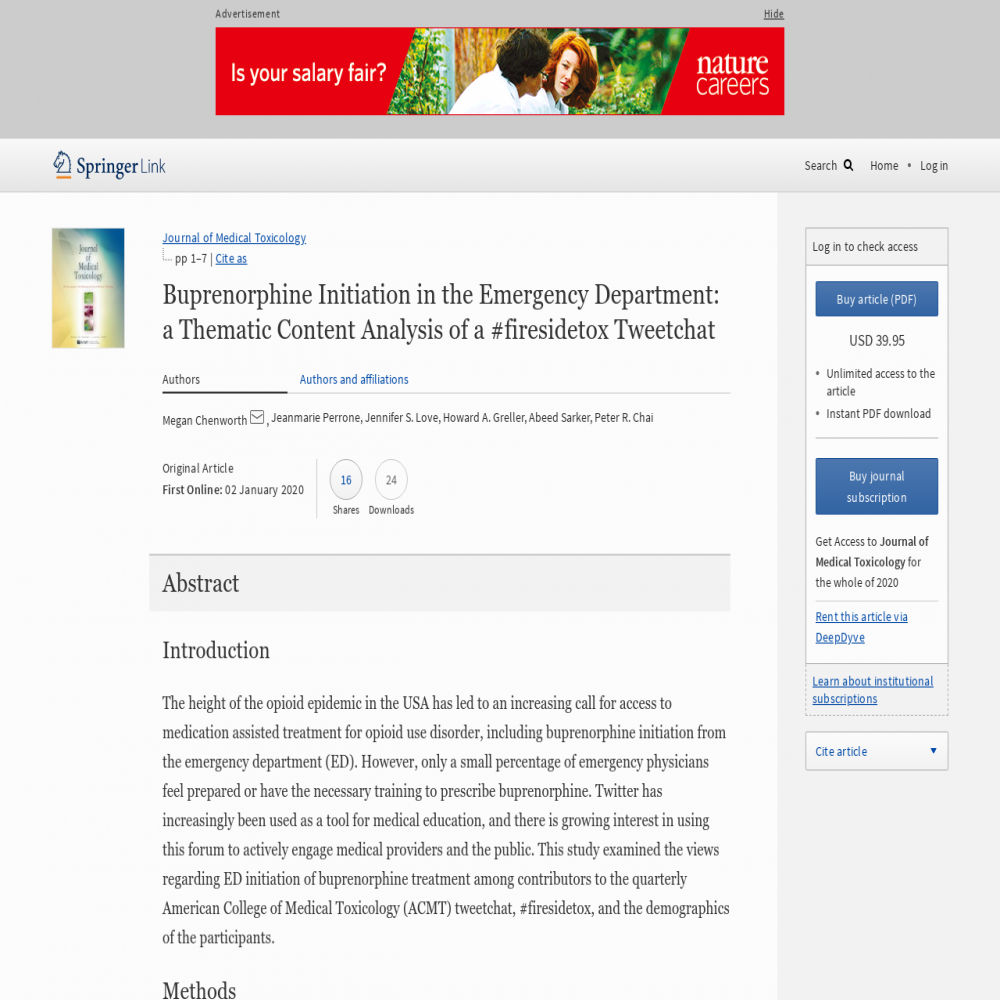 A healthcare social media research article published in Journal of Medical Toxicology, January 2, 2020