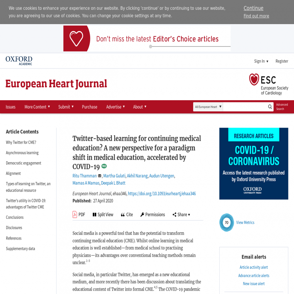 A healthcare social media research article published in European Heart Journal, April 27, 2020