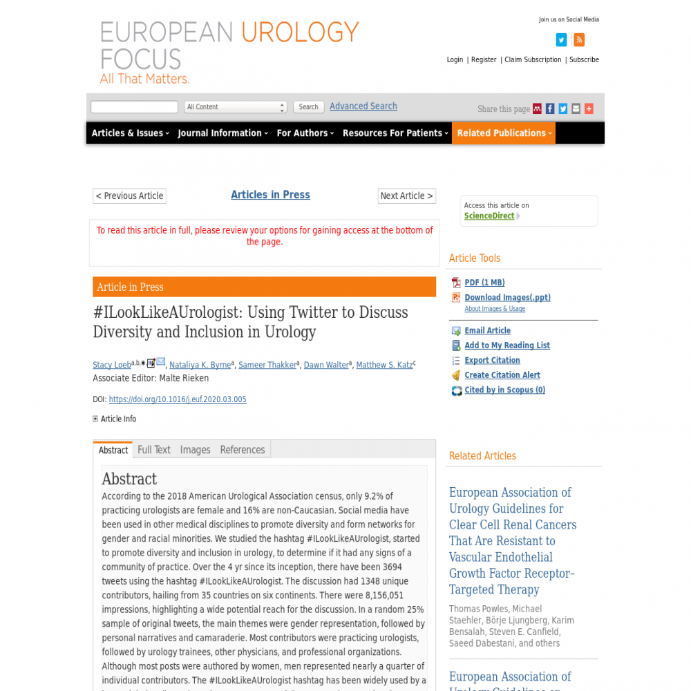 A healthcare social media research article published in European Urology Focus, July 1, 2021