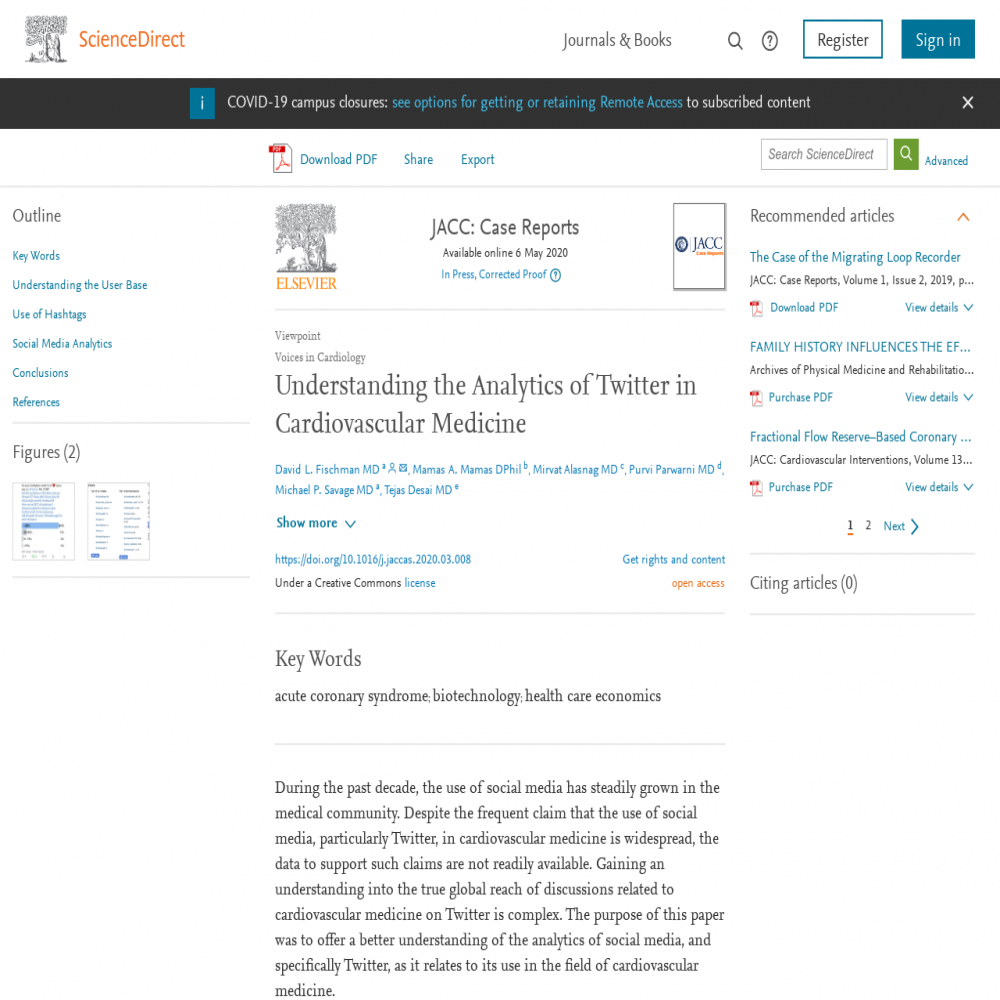 A healthcare social media research article published in JACC: Case Reports, May 1, 2020