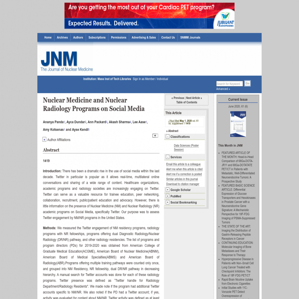 A healthcare social media research article published in The Journal of Nuclear Medicine, 