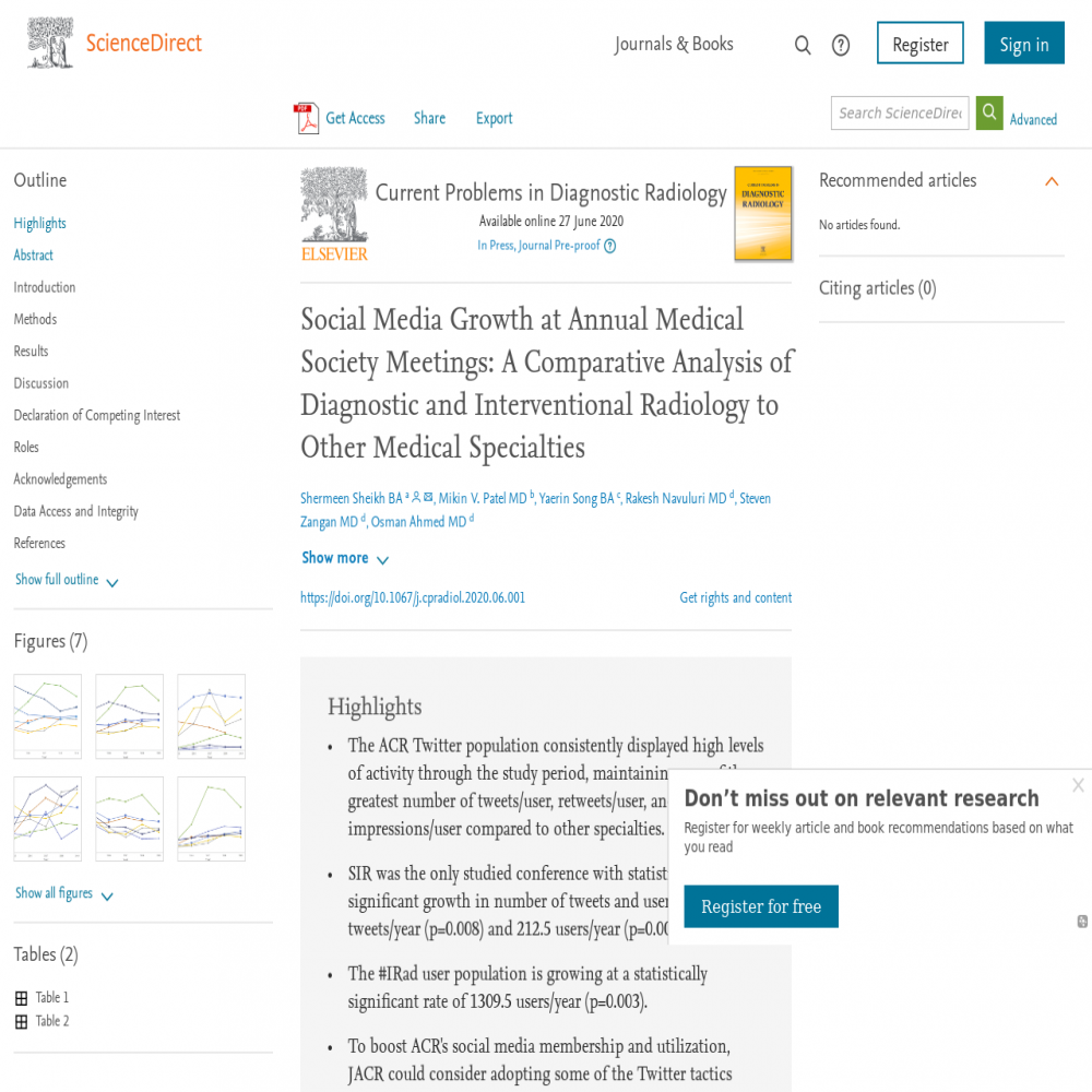 A healthcare social media research article published in Current Problems in Diagnostic Radiology, September 1, 2021
