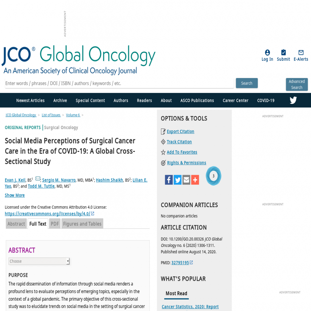 A healthcare social media research article published in JCO Global Oncology, November 1, 2020