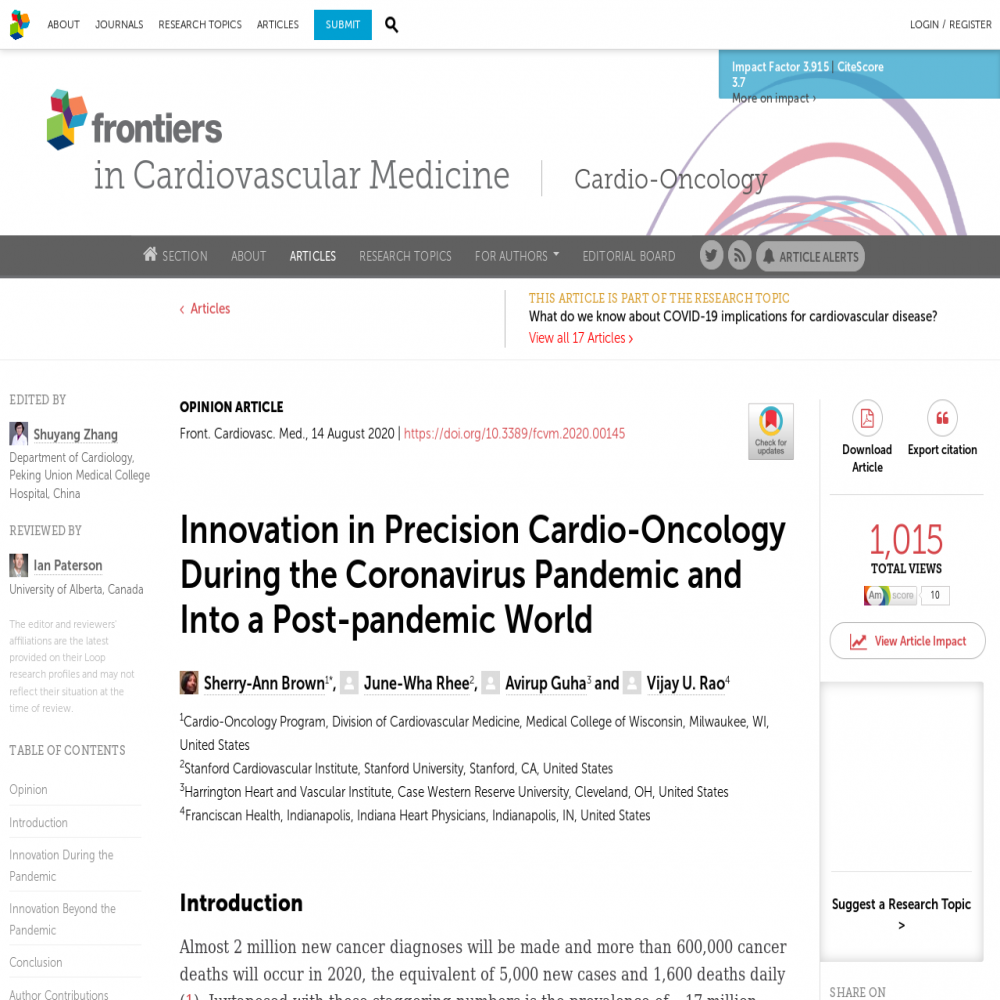 A healthcare social media research article published in Frontiers in Cardiovascular Medicine, August 14, 2020