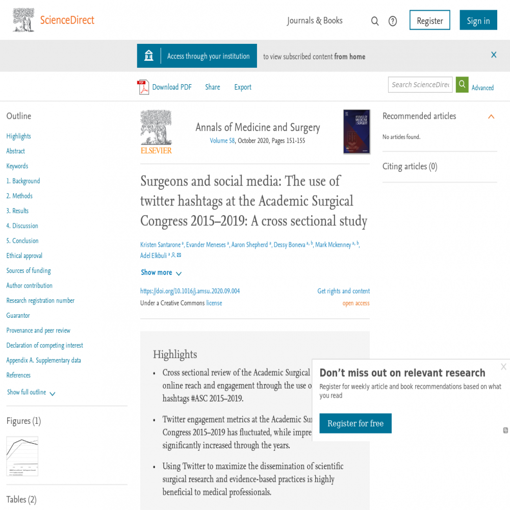 A healthcare social media research article published in Annals of Medicine and Surgery, October 1, 2020