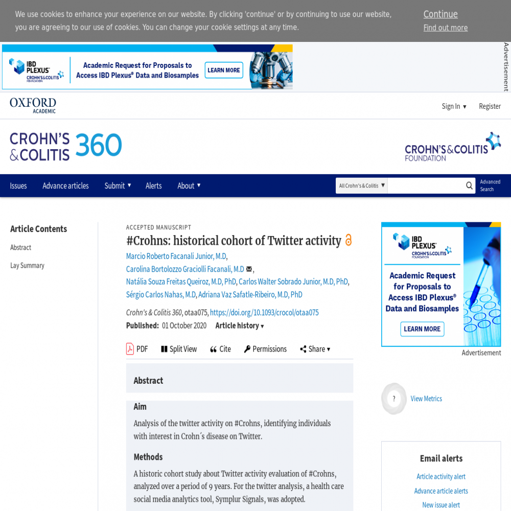 A healthcare social media research article published in Crohn's & Colitis 360, October 1, 2020