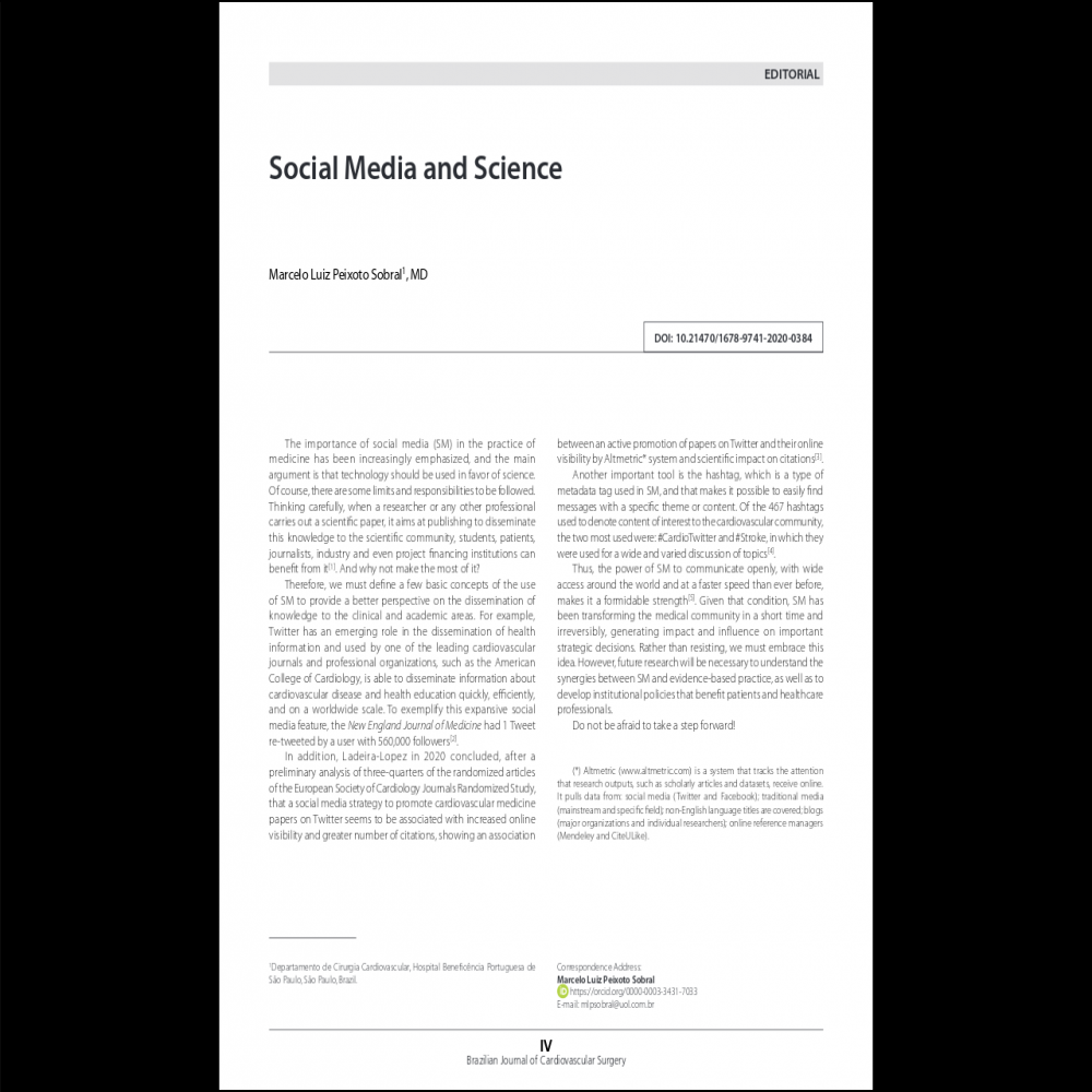 A healthcare social media research article published in Brazilian Journal of Cardiovascular Surgery, January 1, 2020