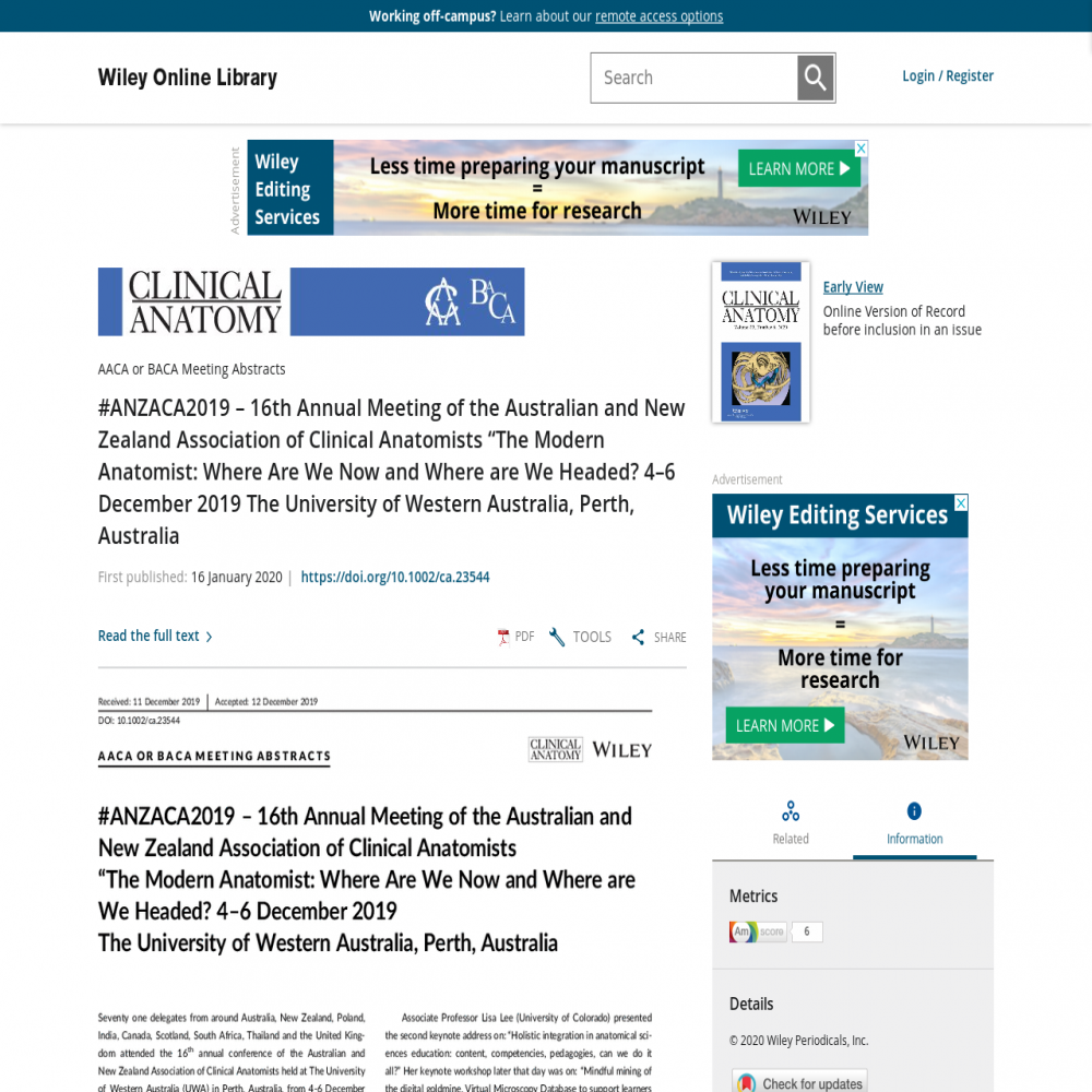 A healthcare social media research article published in Clinical Anatomy, January 16, 2020