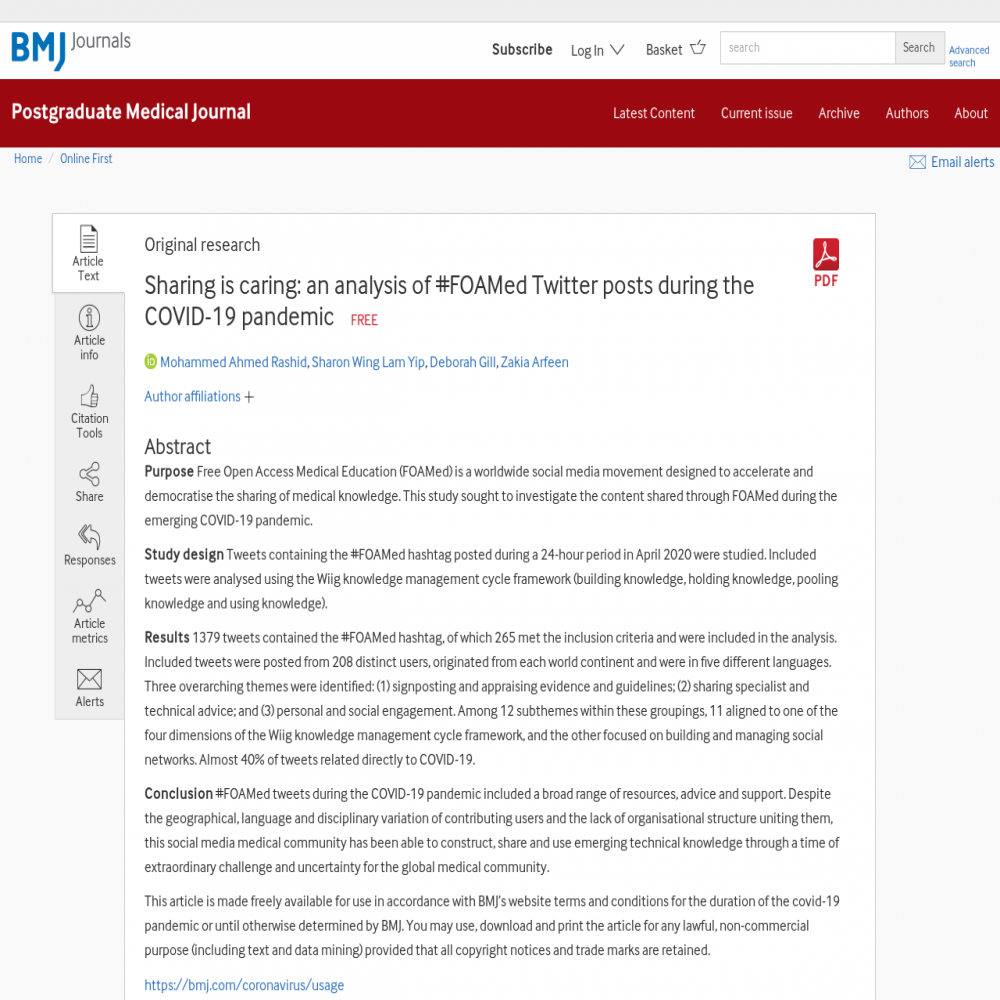 A healthcare social media research article published in Postgraduate Medical Journal, December 14, 2020