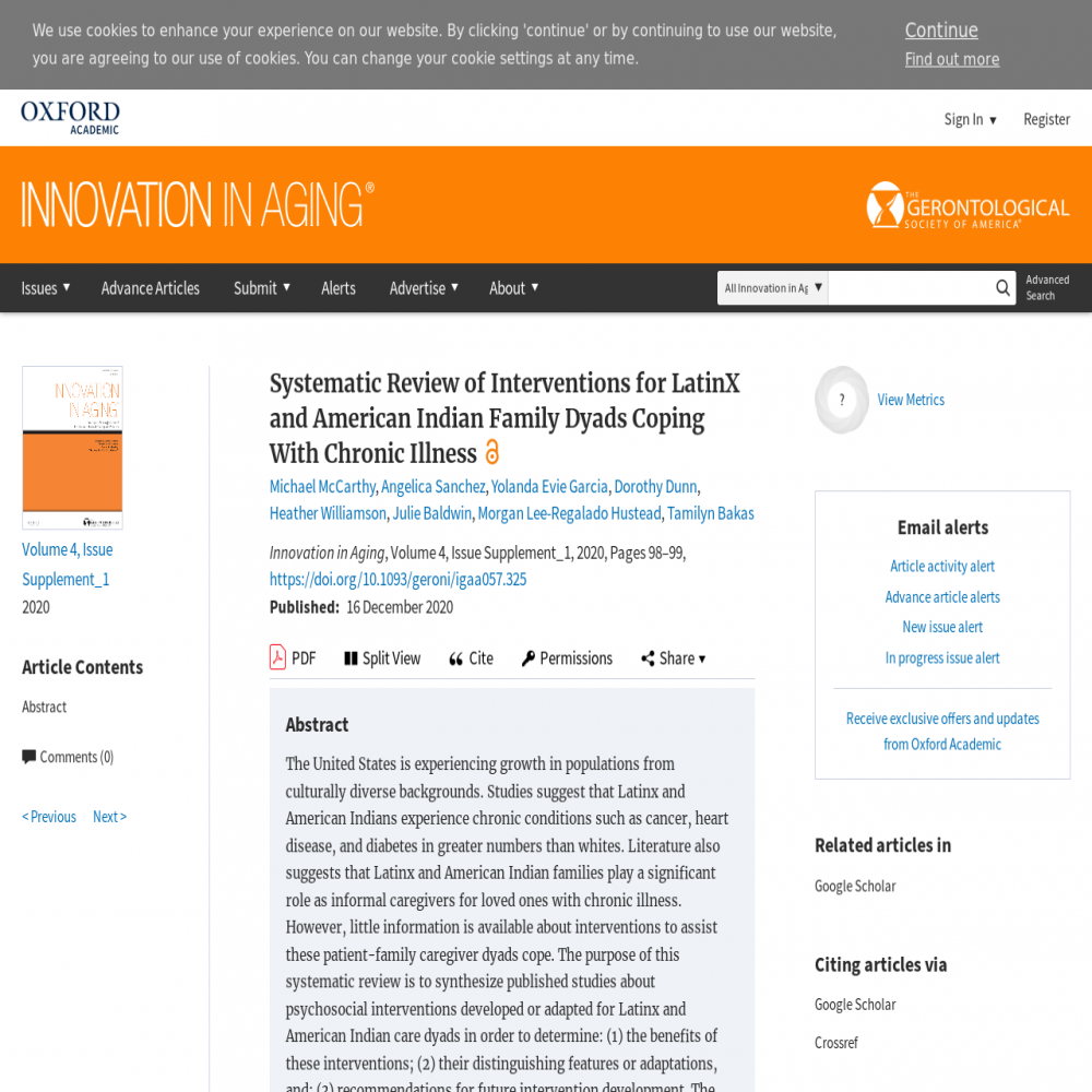A healthcare social media research article published in Innovation in Aging, December 16, 2020