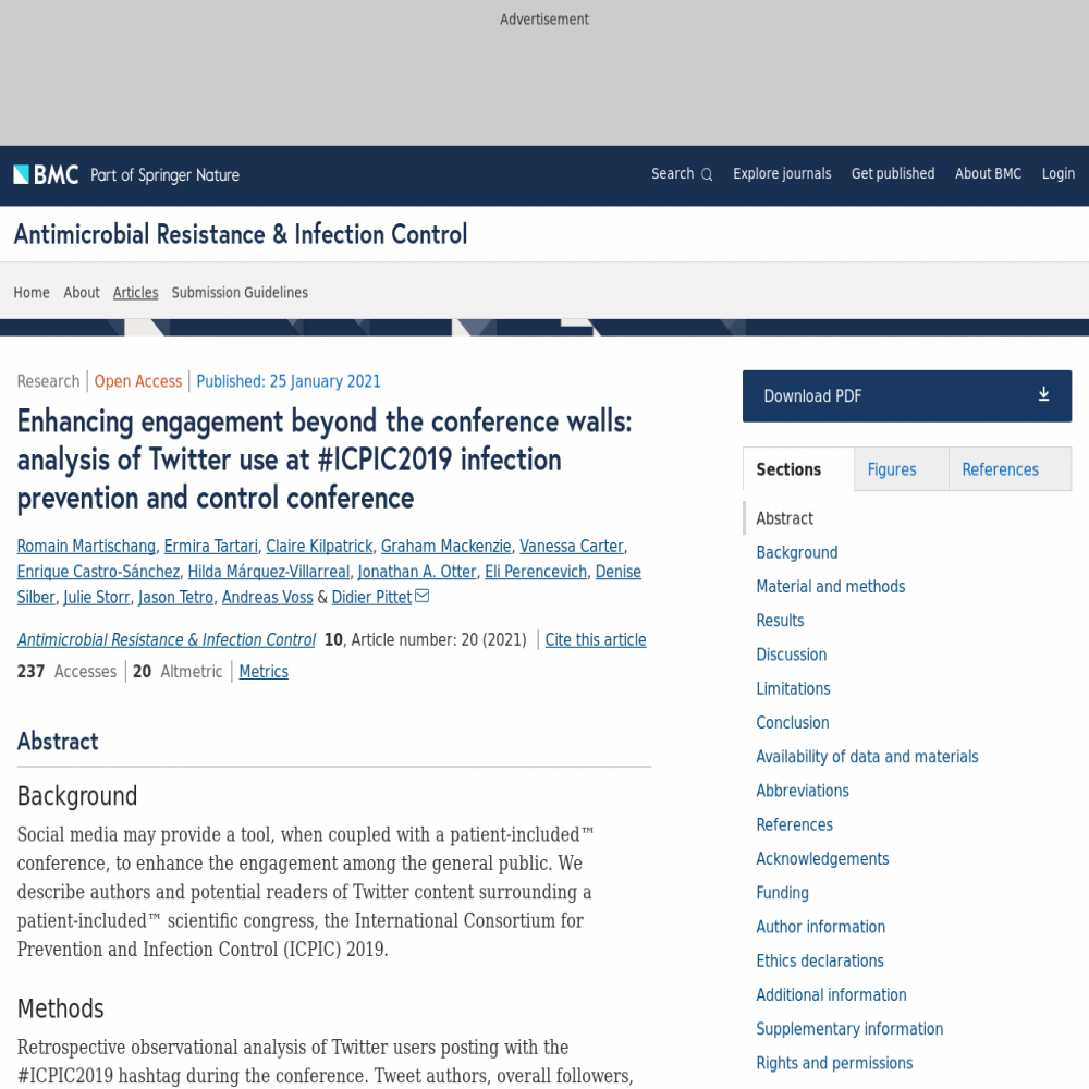 A healthcare social media research article published in Antimicrobial Resistance and Infection Control, January 25, 2021