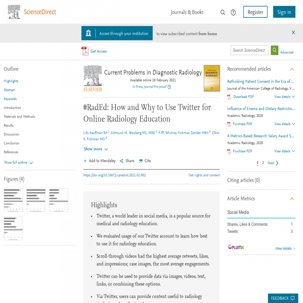 A healthcare social media research article published in Current Problems in Diagnostic Radiology, May 1, 2021