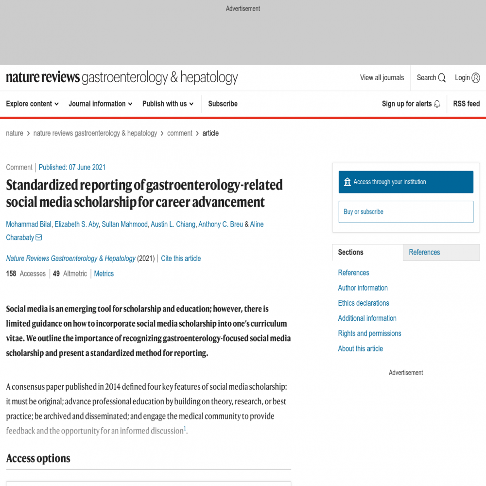 A healthcare social media research article published in Nature Reviews Gastroenterology & Hepatology, June 7, 2021