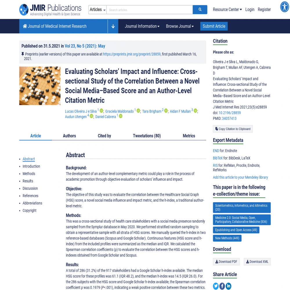 A healthcare social media research article published in Journal of Medical Internet Research, May 31, 2021