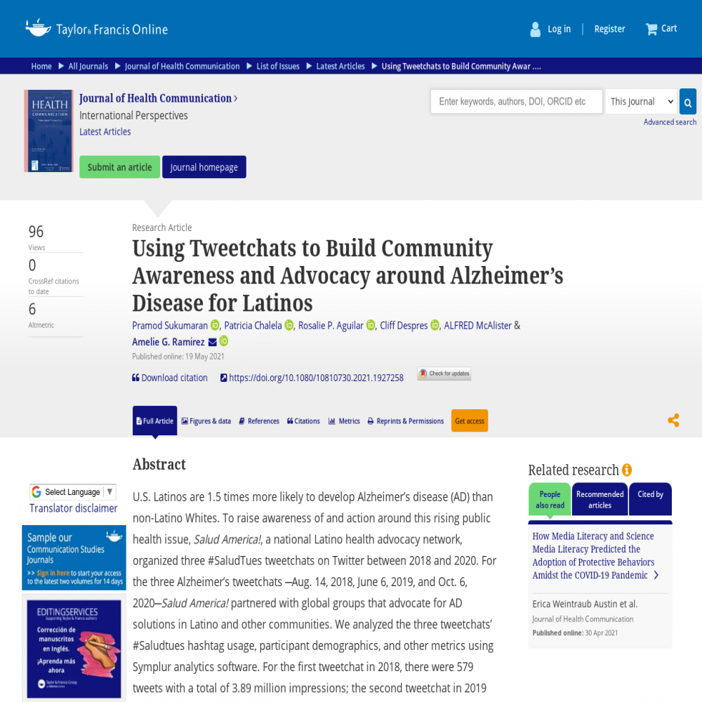 A healthcare social media research article published in Journal of Health Communication, May 19, 2021
