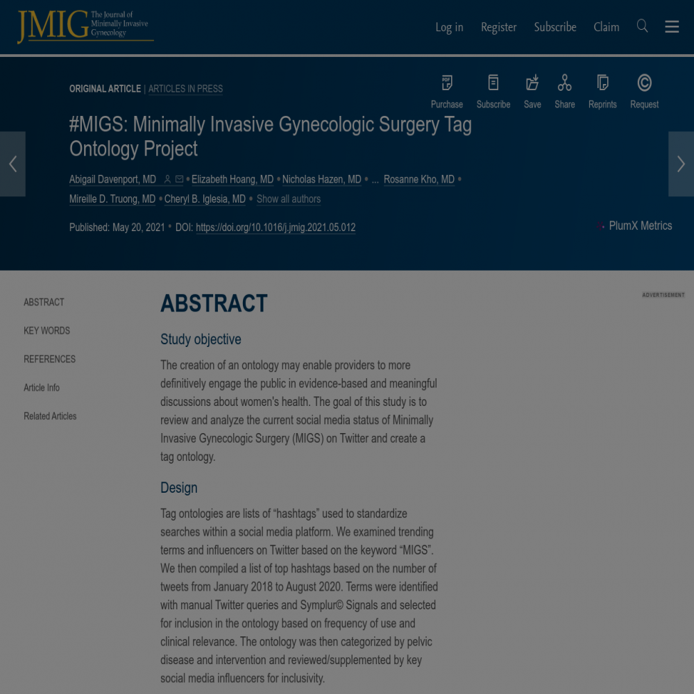 A healthcare social media research article published in Journal of Minimally Invasive Gynecology, May 1, 2021