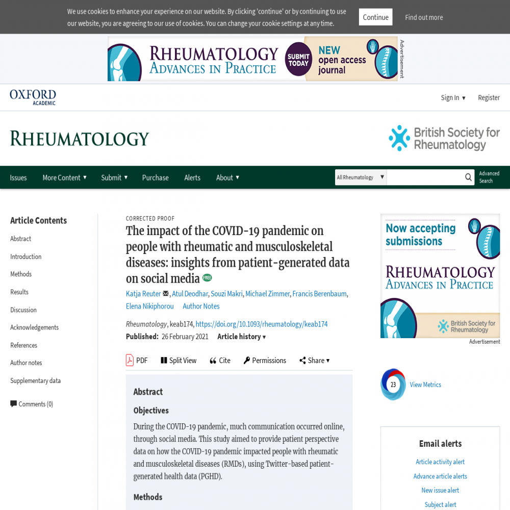 A healthcare social media research article published in Rheumatology, February 26, 2021