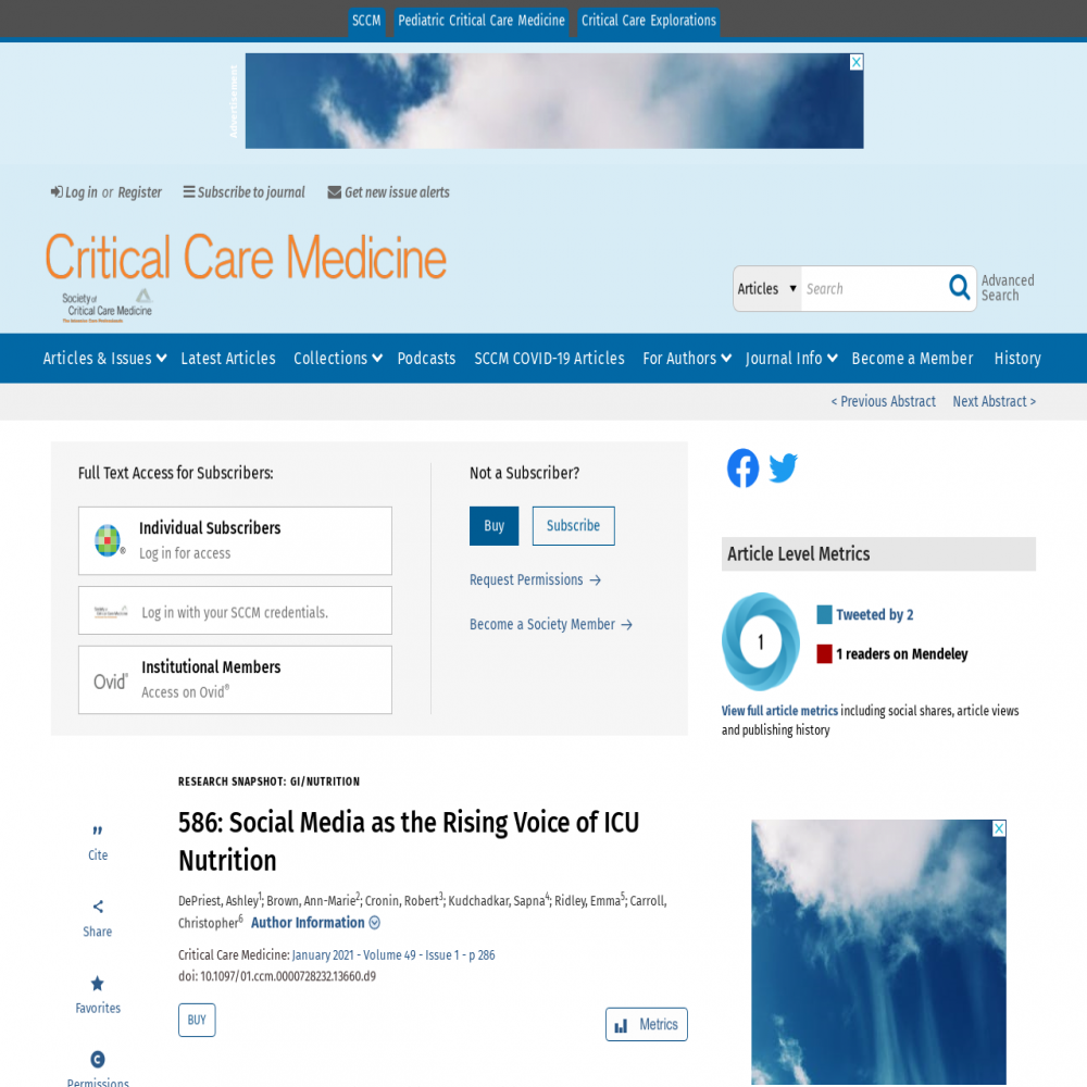 A healthcare social media research article published in Critical Care Medicine, December 11, 2020