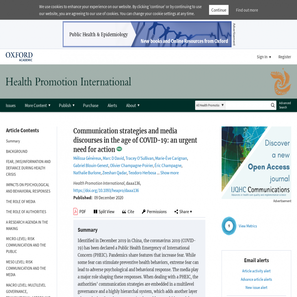 A healthcare social media research article published in Health Promotion International, December 9, 2020