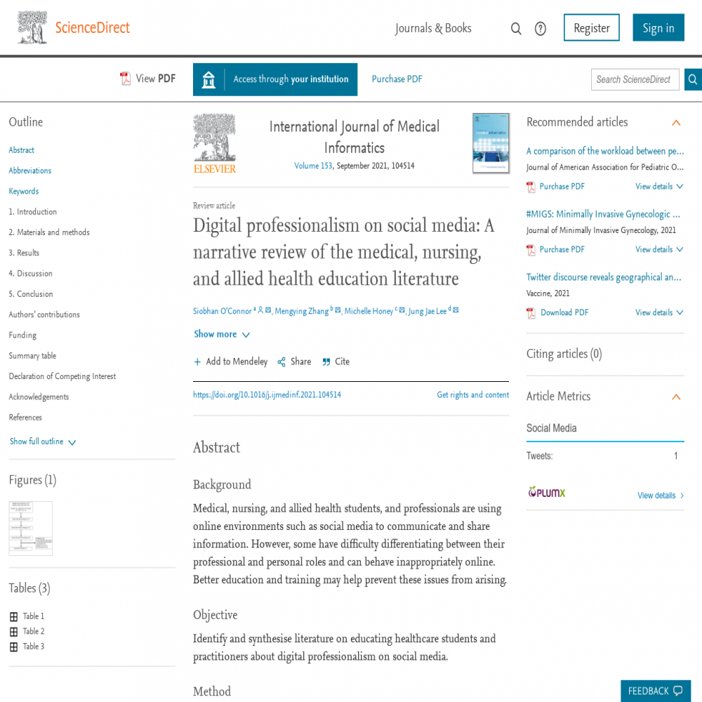 A healthcare social media research article published in International Journal of Medical Informatics, September 1, 2021
