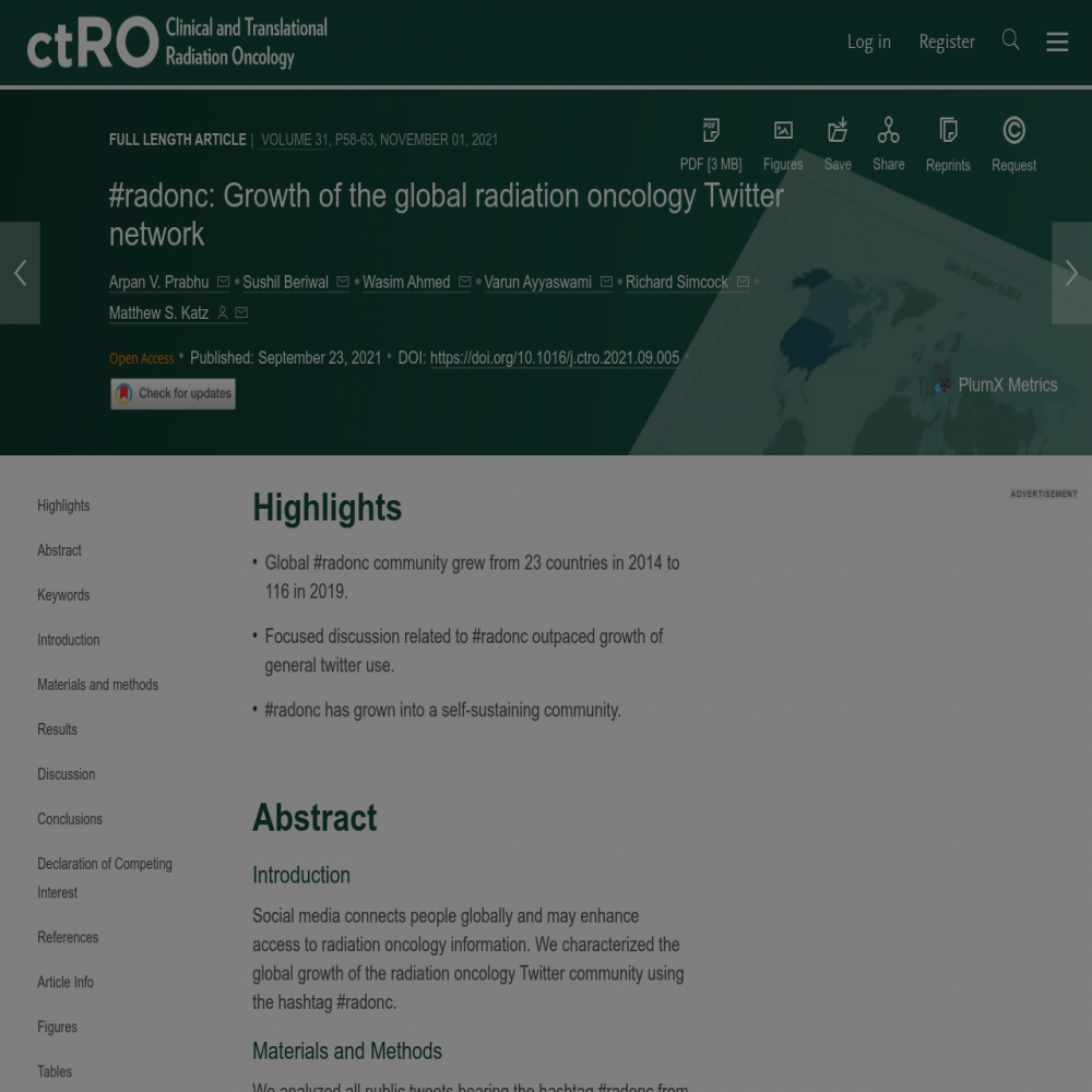 A healthcare social media research article published in Clinical and Translational Radiation Oncology, November 1, 2021